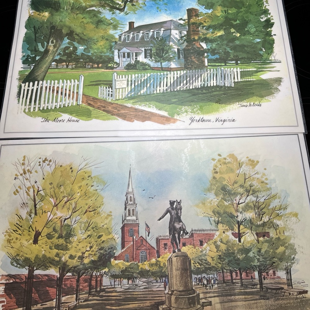 Vintage Historical laminated placemats set of 6 by artist James McBride.  EUC